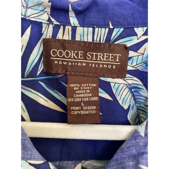 Cooke Street Hawaiian Islands Blue Floral Button-Up Shirt Short‎ Sleeve Mens L - Picture 4 of 6